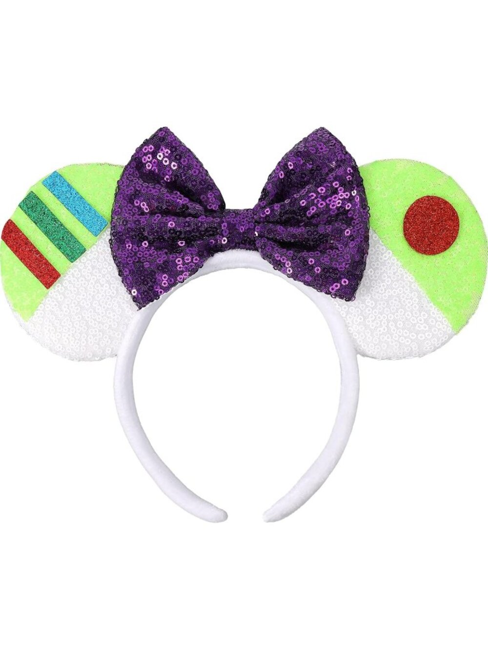Women Green Polka Dots Festive Shiny Bow Sequin Mickey Mouse Headband